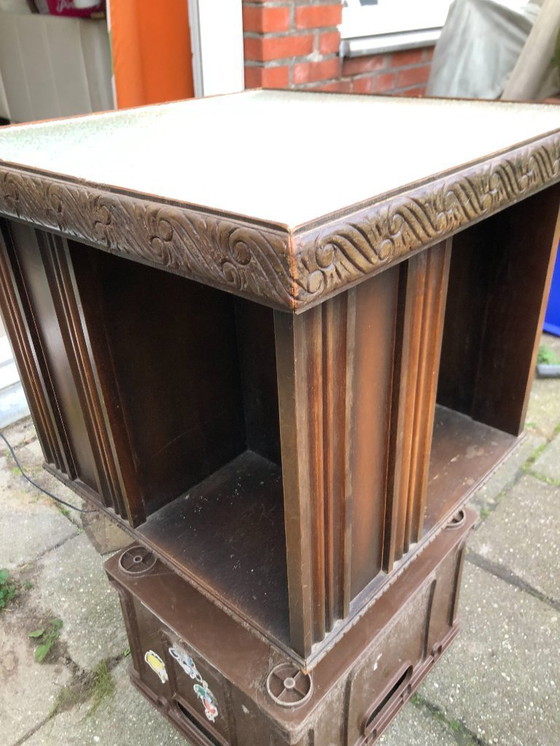 Image 1 of Vintage boekenmolen draaibaar met verlichting - rokers kastje