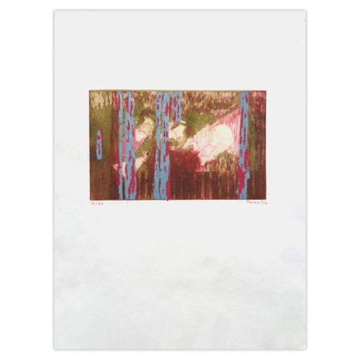 Monique PEHEM (BRETON-PROUTÉ) Signed Etching Partie De Cartes À La Campagne 1992 – lithos zeefdrukken, Paper (photo 2 of 5)