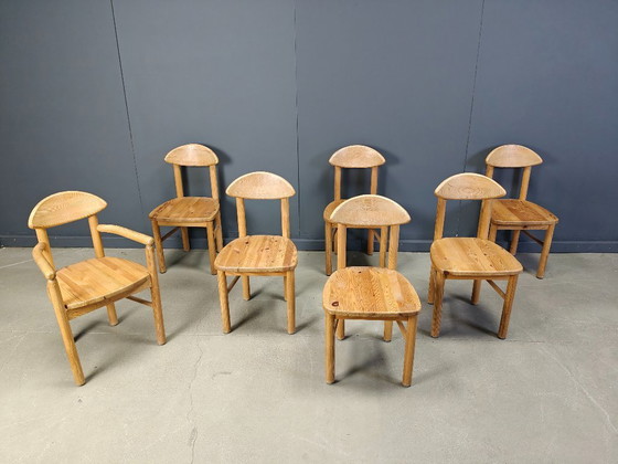 Image 1 of Vintage pine wood dining chairs - 1980s - set of 7