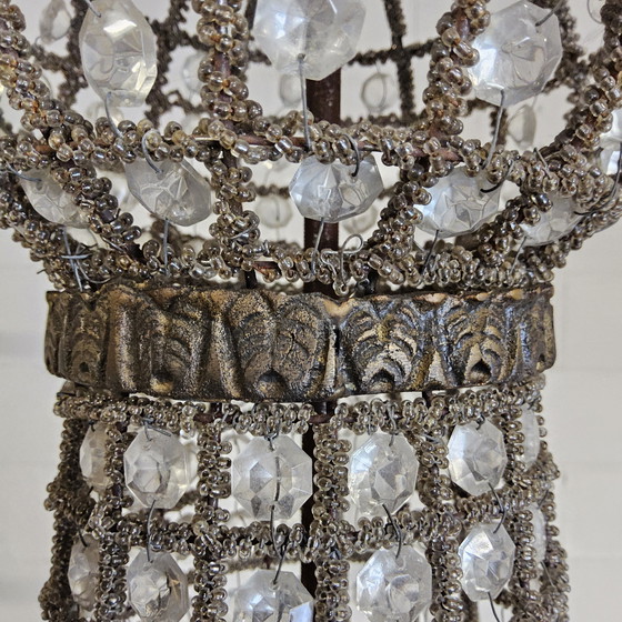 Image 1 of Vintage Louis XVI chandelier button empire crystal (glass) and metal / French chandelier