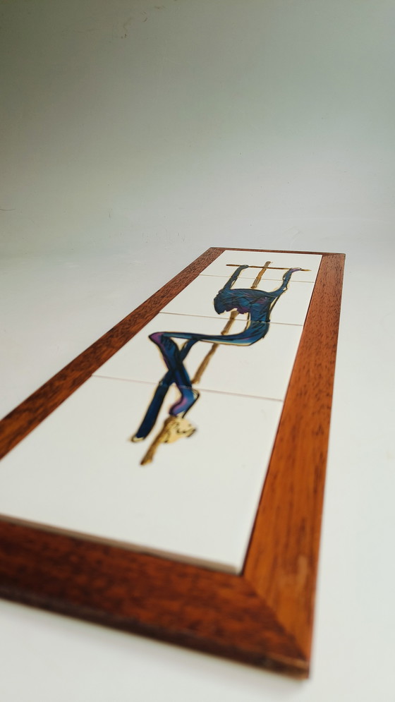 Image 1 of Old Modern Representation Impressionist Tile Tableau Christ on Cross Signed