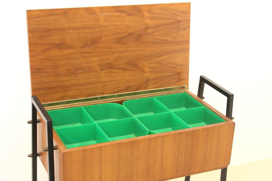 Niederländischer Teak Sammlerschrank und Nähtisch, Aufbewahrungsschrank, Holz, Metall, Schwarz, Vintage (Foto 7 von 13)