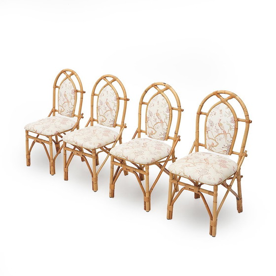 Image 1 of 4 Rattan and Fabric Chairs by Achille Ripamonti, 1980s