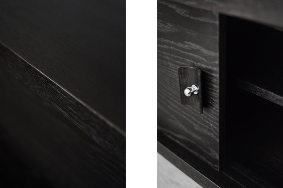 Image 1 of Vintage Mid-Century Scandinavian Modern Dark Oak Sideboard with Wooden & Metal Handles, 1960s