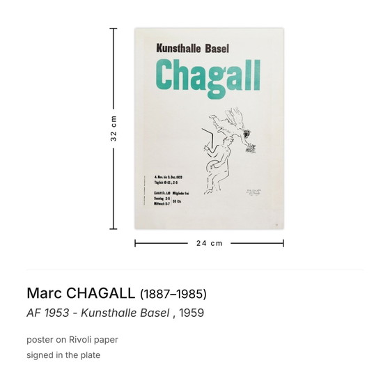 Image 1 of Marc CHAGALL AF 1953 - Kunsthalle Basel  poster 1959