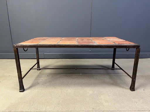 Table basse espagnole en fer et carreaux de céramique, années 1950