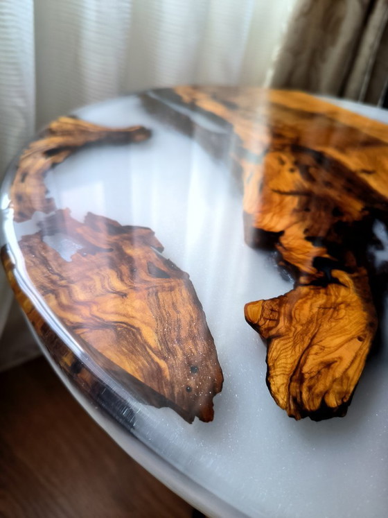 Image 1 of Handmade Olive Wood Epoxy Coffee Table with White Fog Resin