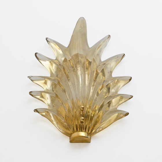 Image 1 of Paire de lampes à feuilles en verre de Murano de style italien moderne par Barovier & Toso
