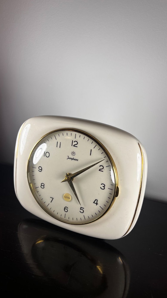 Image 1 of Orologio da cucina vintage in ceramica Junghans – Modello 714/19/52 | Moderno di metà secolo tedesco