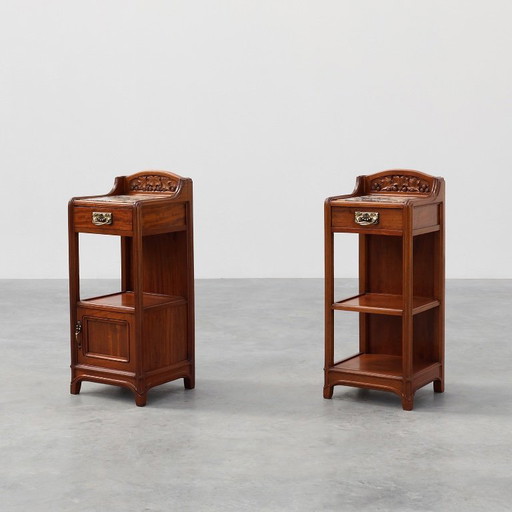 Coppia di comodini Art Nouveau con piano in marmo di Paul Alexandre Dumas, Francia 1910 ca.