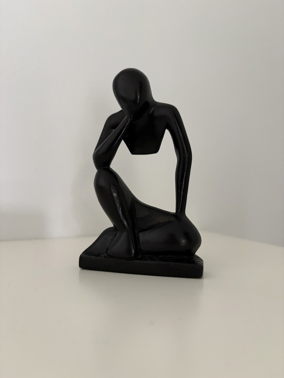 Image 1 of Modern sculpture, The Thinker, in black wood