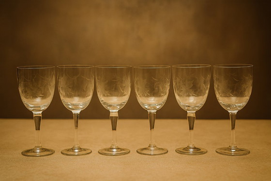Image 1 of Bicchieri da vino vintage con foglia incisa – Set di (6+1)