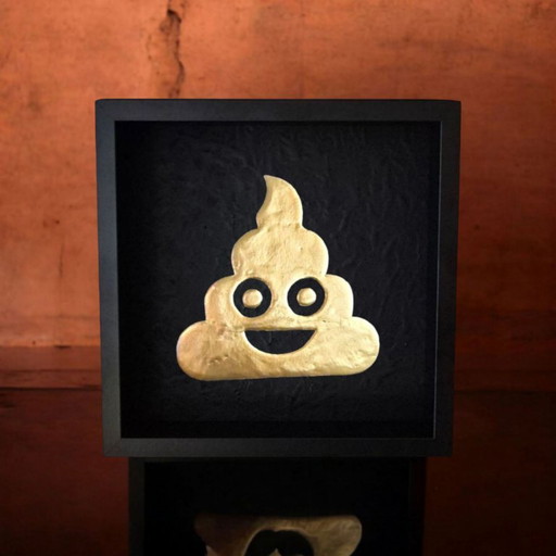 Gold 23kt Turd emoticon artwork gilded in frame limited edition