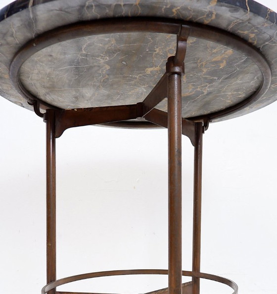 Image 1 of Portoro" pedestal table / Side table in metal with marble top