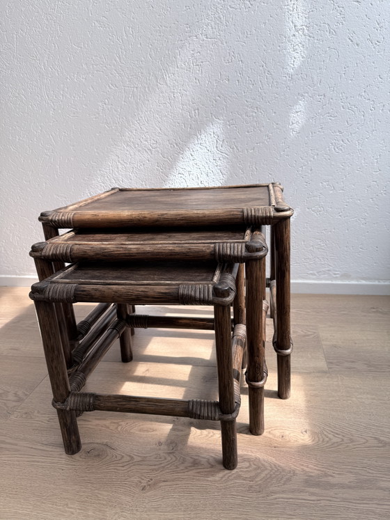 Image 1 of Ensemble de tables gigognes vintage en rotin Manou / Mime (années 1970)