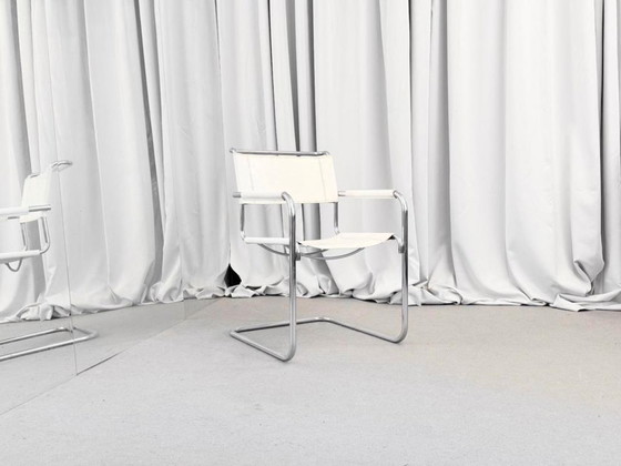 1/5 Mart Stam Thonet S34 Sedia Cantilever Pelle Bianca Cromo – Poltrone, Metallo, Vintage (photo 8 of 12)