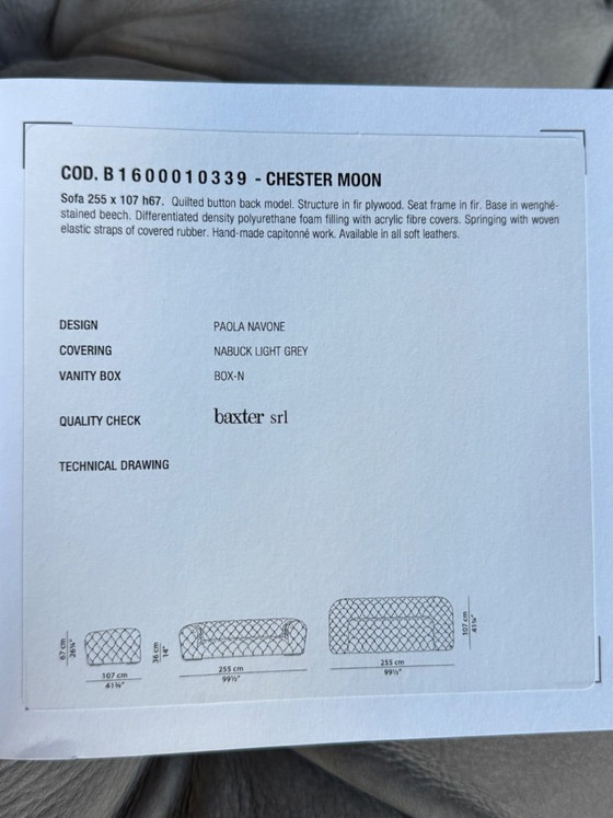 Baxter Chester Moon Sofa by Paola Navone, 255cm, Nubuck Leather, 3-5 seaters, Grey, Chesterfield (photo 7 of 11)