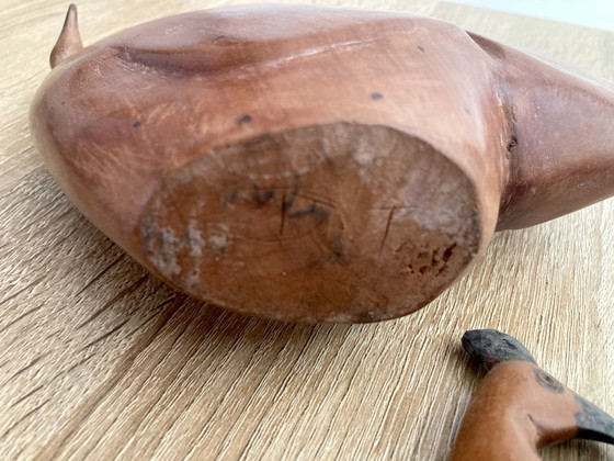 Image 1 of Set of 3 minimalist solid wood bird figurines from Africa