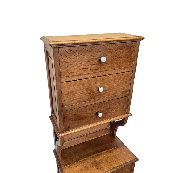 Image 1 of Antique narrow oak chest of drawers, from the early 20th century