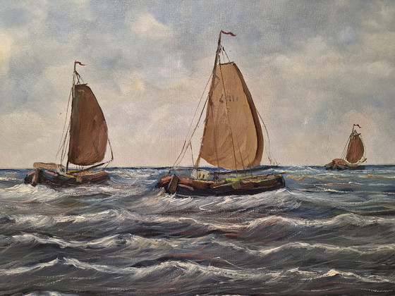 Marine – J. Kaldegnan, Peintures et dessins, Wood, Canvas (photo 6 of 8)