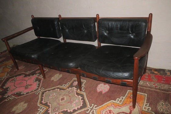 Image 1 of Divano Cadett a 3 posti in teak e pelle con cinghie di cuoio di Eric Merthen, 1960