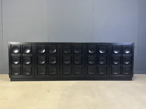 Vintage black brutalist credenza, 1970s
