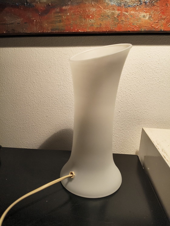 Image 1 of Vintage design white satin glass table lamp from the French brand SCE, model Hurricane. Height 28 cm