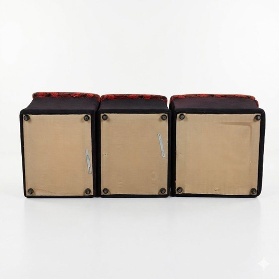 Image 1 of Modular Sofa Set (7 Pieces) — Velour Upholstery in Red-Orange Floral Patter