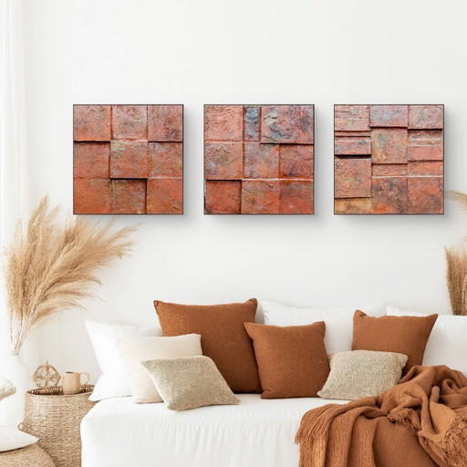 Modern Art Drieluik: Red Burning Earth