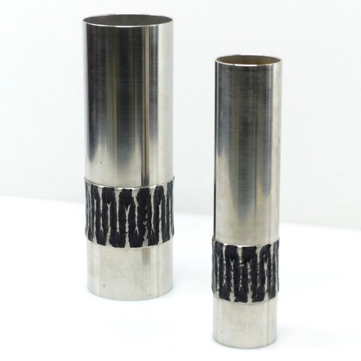 Set van twee brutalistische BMF metalen Vazen – Duitsland, jaren 70