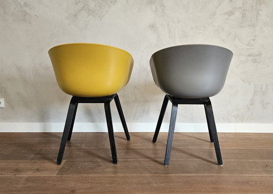 Image 1 of 6 Pieces Hay Dining Chairs (3x Gray / 3x Yellow) With Black Oak Frame