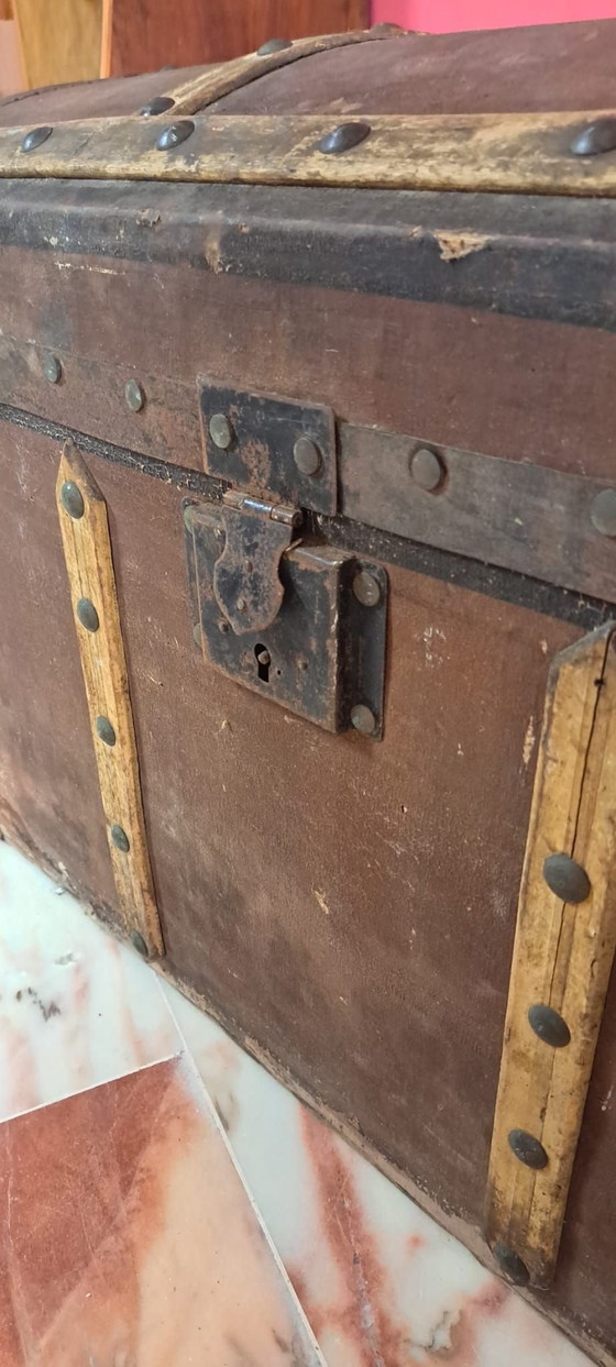 19e-eeuwse reiskoffer, Kledingkasten, Hout, Textiel, Bruin (foto 7 van 12)