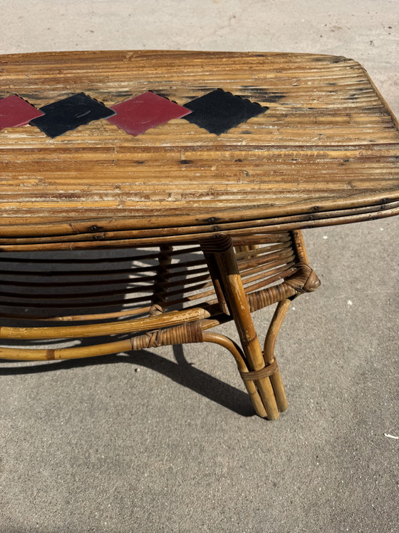 Image 1 of 1960s rattan and bamboo coffee table