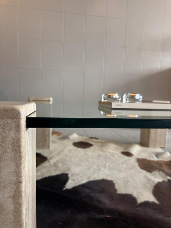 Image 1 of table basse en verre et travertin