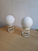 2x Vintage Tafellamp Spiraalveer Met Bol - Space Age Design