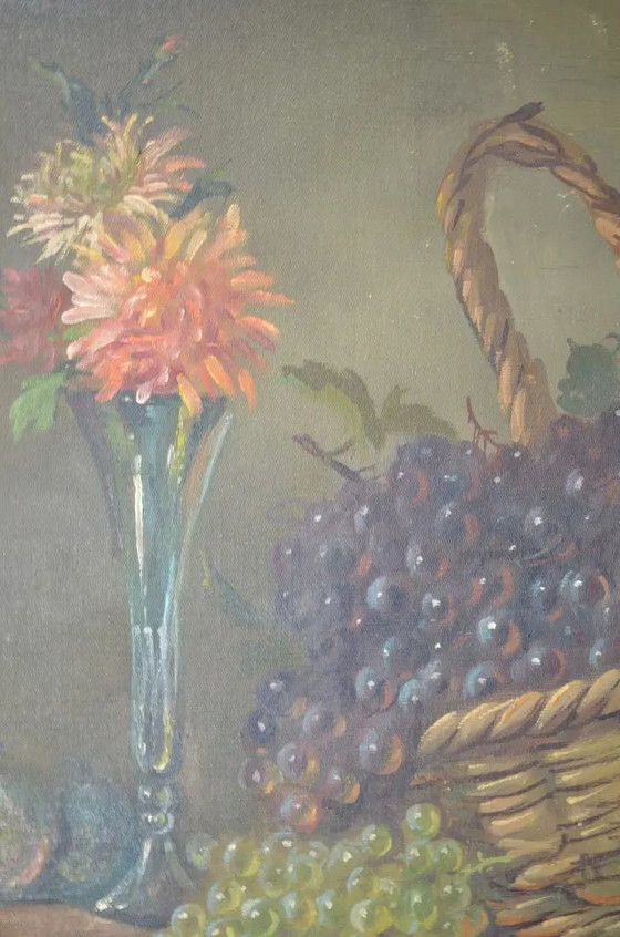 M. Maton-Wicart (XX Secolo) "Natura Morta con Cesto d'Uva" Olio su Tela, Firmato – Dipinti e disegni, Canvas (photo 8 of 11)