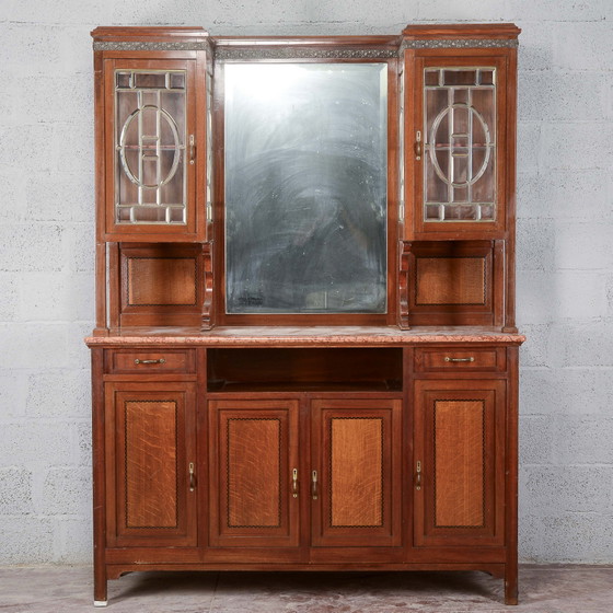 Tweedelige buffetkast met spiegel en 2 laden – Buffetkasten, Marmer, Art Nouveau (photo 5 of 14)