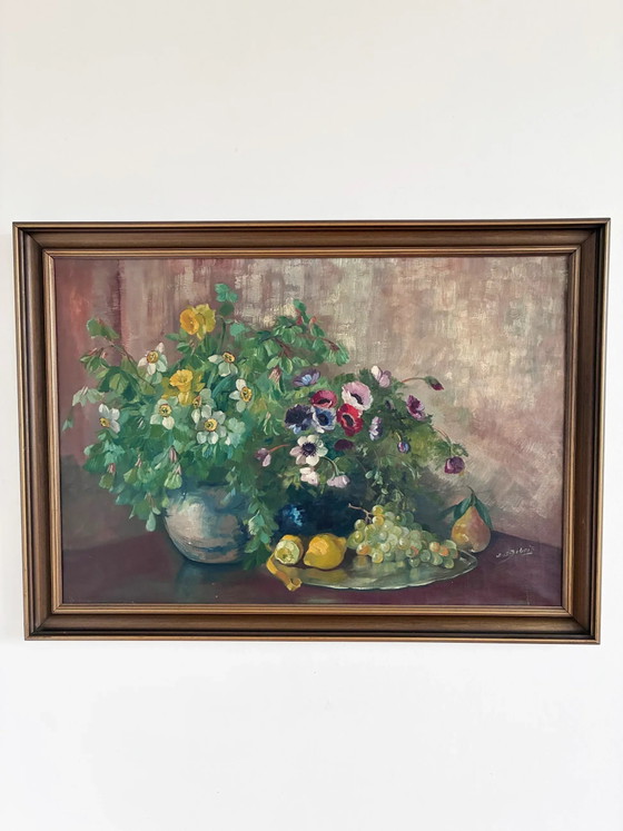 Large vintage original floral still life painting with fruit – Paintings & Drawings, Wood, Canvas (photo 21 of 21)