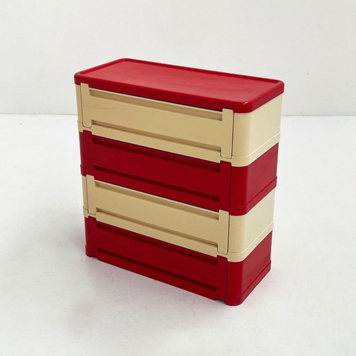Red & White Chest of Drawers Model 4964 by Olaf Von Bohr for Kartell, 1970s