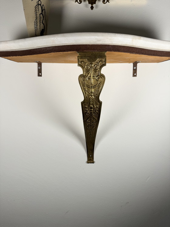 Image 1 of Chic Wall Console With Mirror - Marble & Brass Ornaments