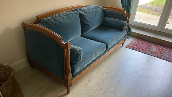 Vintage Jean Roche bank van hout en fluweel – ROCHE BOIS FRANCE, 3-5 zitsbanken, Velvet (photo 5 of 23)