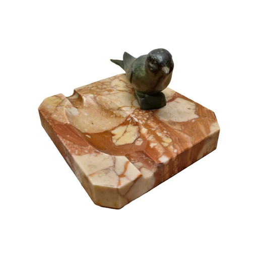 French Art Deco Marble Ashtray With Sparrow, Circa 1930s