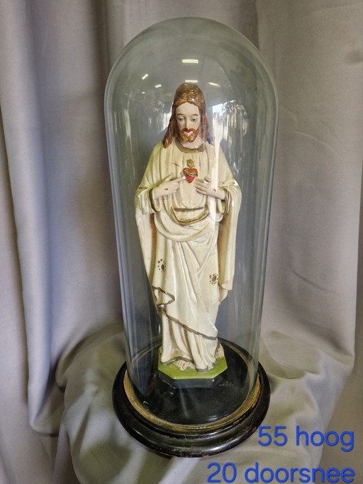 Religious statue under bell jar 55x20