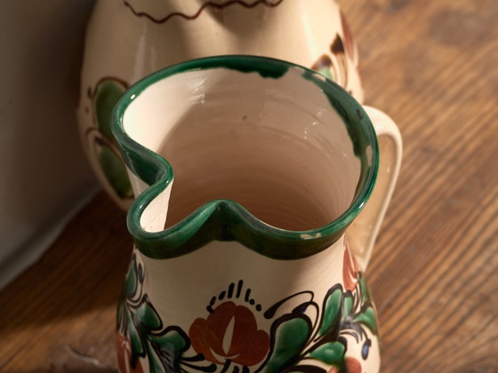 Pair of Vintage Glazed Ceramic Jugs, Central Europe, circa 1950 #1, Crockery, Red (photo 3 of 11)