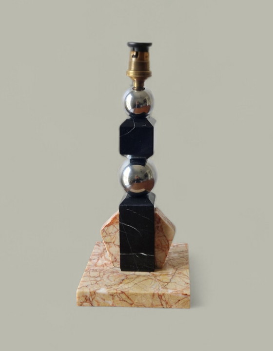 Image 1 of Sculpturale lamp van marmer en chroom - modernistische art-decostijl