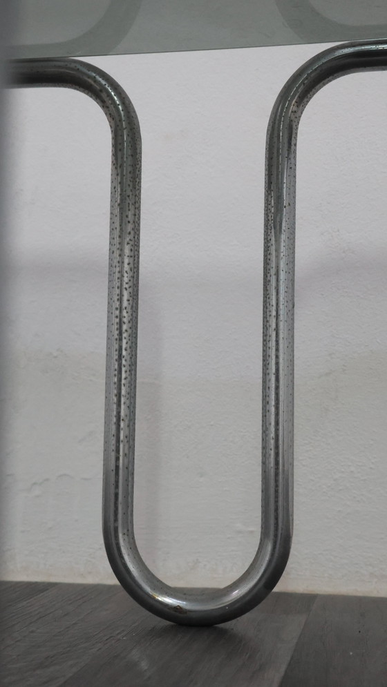 Image 1 of Ezio Didone Verchromtes Stahlrohr Couchtisch Rauchkristall 70er Jahre Design