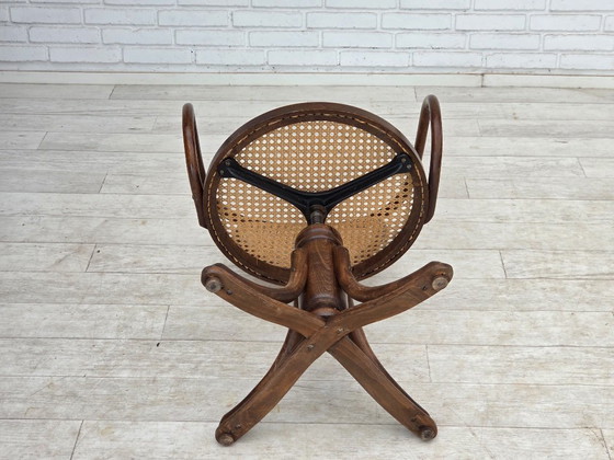 Années 1950, fauteuil pivotant, bois courbé, tissu d'ameublement en maille. – Chaises pivotantes, Metal (photo 14 of 15)