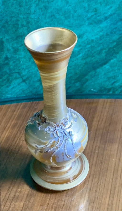 Petit vase soliflore en verre opalin, décor Art Nouveau à la poudre métallique – vazen, Glass (photo 2 of 11)