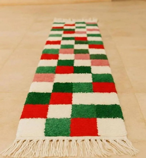 Tappeto runner marocchino natalizio – Lana a quadri rossi e verdi 300X70 – Tappeti, Wool (photo 7 of 7)