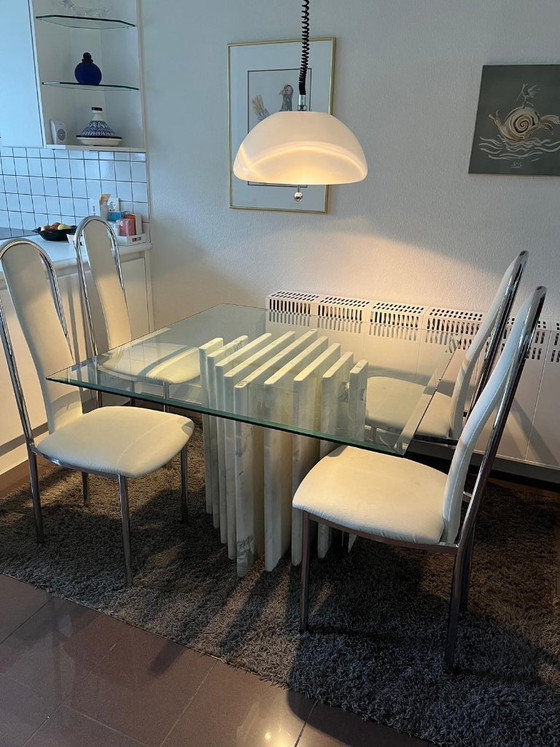 Image 1 of Designer-Tischgestell aus Marmor mit Glasplatte